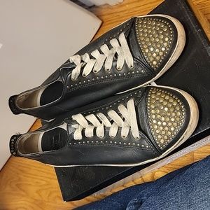 Frye Kira Studded sneakers black leather studs low top shoes lace up size 8